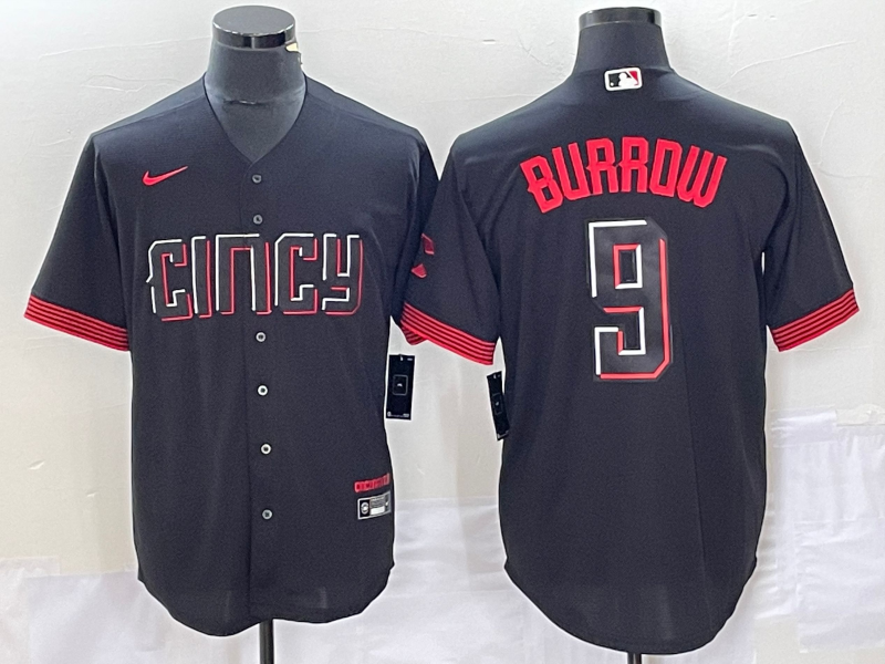 Men's Cincinnati Reds Joe Burrow #9 Black 2023 City Connect Jersey